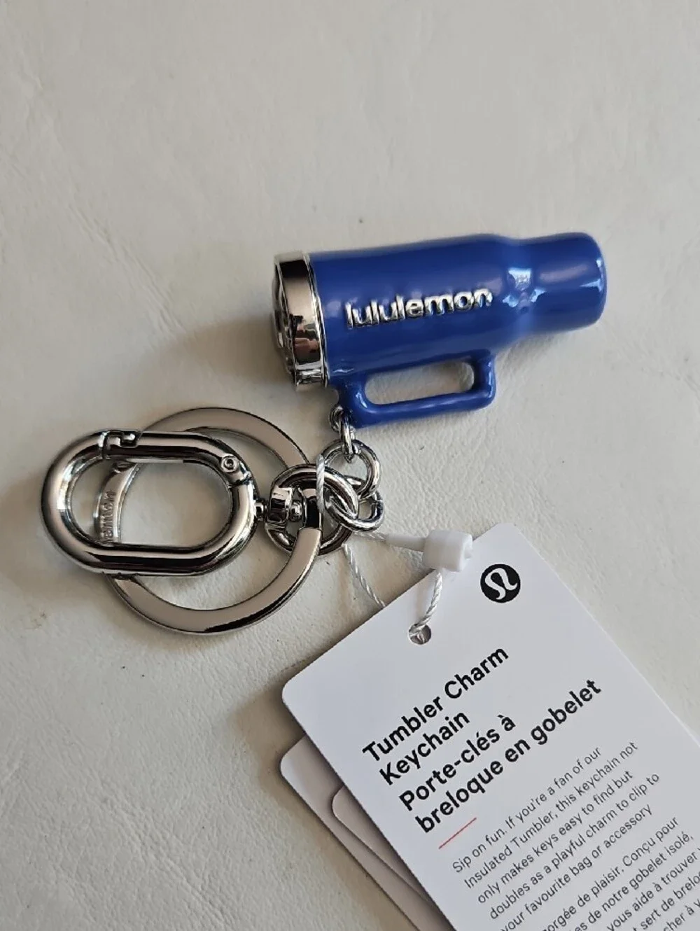 lululemon Blue Mini Tumbler Keychain with Silver Hardware